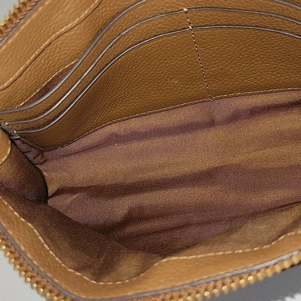 Tory Burch Brown Leather Crossbody Bag with Striped Accent